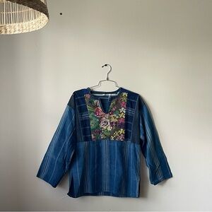 VINTAGE Floral Embroidered and Denim Blue Women's Top